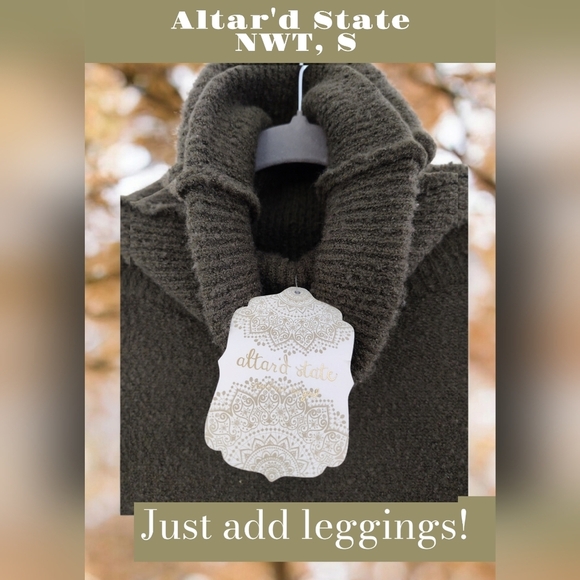 Cozy Fall Sweater! NWT Altar'd State Olive Green Oversized Turtleneck Sweater, S - Picture 2 of 9